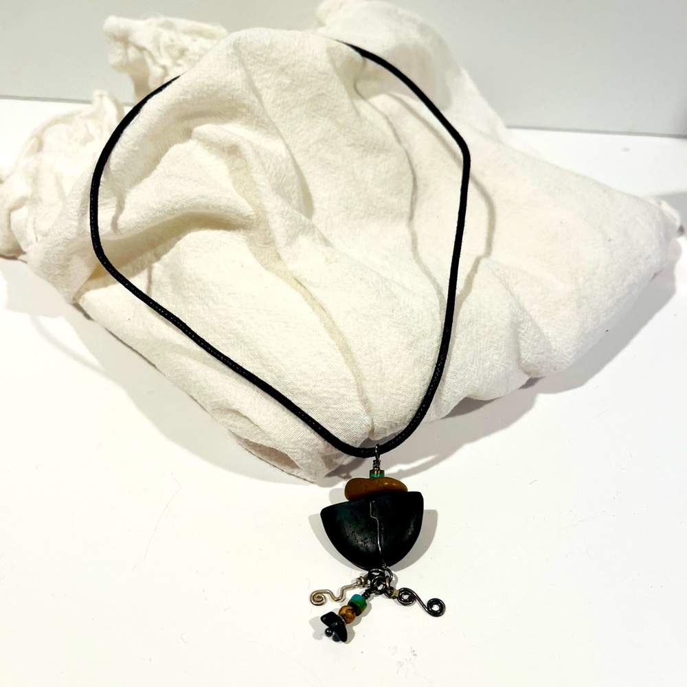 Stone Cord Silver Native Necklace